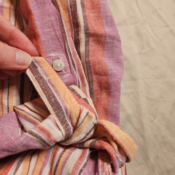 Naturals D&Co. Women's LP Linen Blend Striped Button-Down Multi-Color Top - Picture 5 of 10